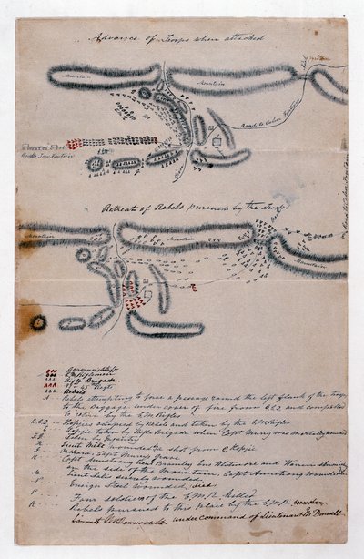 Mappa annotata della battaglia di Boomplaats, 29 agosto 1848 da Unknown artist