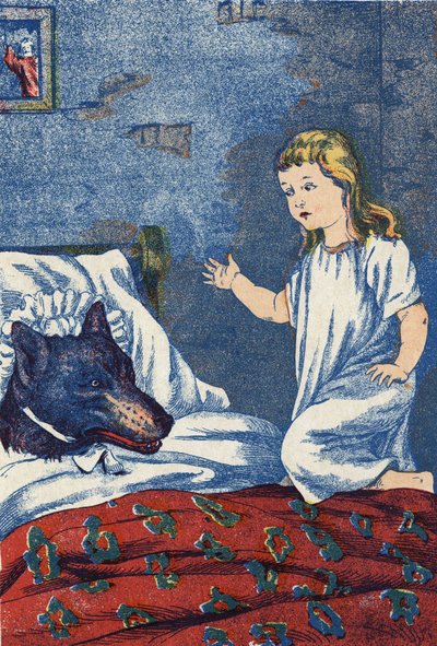 Illustrazione anonima per "Cappuccetto Rosso", racconto di Charles Perrault (1628-1703), scrittore francese. Immagini Marcel Vagne, Jarville Nancy, senza data (fine XIX secolo) da Unknown artist