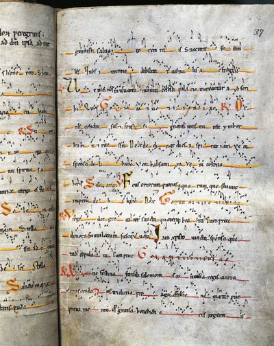 Pagina di antifonario del XII secolo. Barcellona, Monistrol de Montserrat. Monastero di Montserrat da Unknown artist