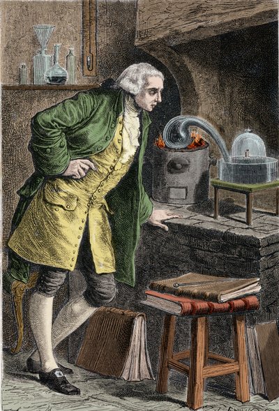 Antoine Laurent Lavoisier (1743-1894) chimico francese, indaga l