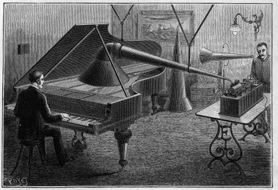 Apparecchio per registrare un pezzo di pianoforte con il fonografo, un