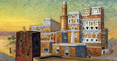 Architettura araba: "veduta di una casa tipica della città di Sana