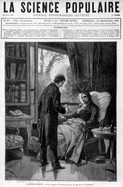 Arago porta ad Augustin Fresnel morente la medaglia di Benjamin Thompson Conte di Rumford - in "Popular Science" del 19/08/1880 da Unknown artist