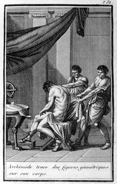 Archimede traccia figure geometriche sul suo corpo da Unknown artist