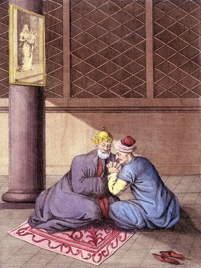Vescovo armeno che ascolta le confessioni di un uomo da Unknown artist