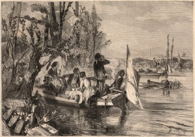 Intorno a Parigi nel 1857. I canoisti ad Asnières. Incisione in 