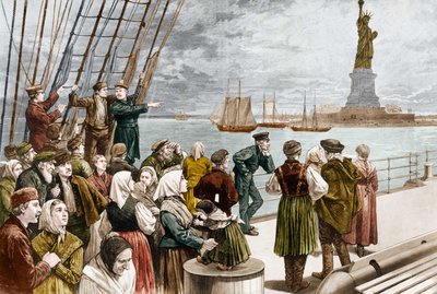 Arrivo degli emigranti a New York nel 1887 (sullo sfondo, la Statua della Libertà) da Unknown artist