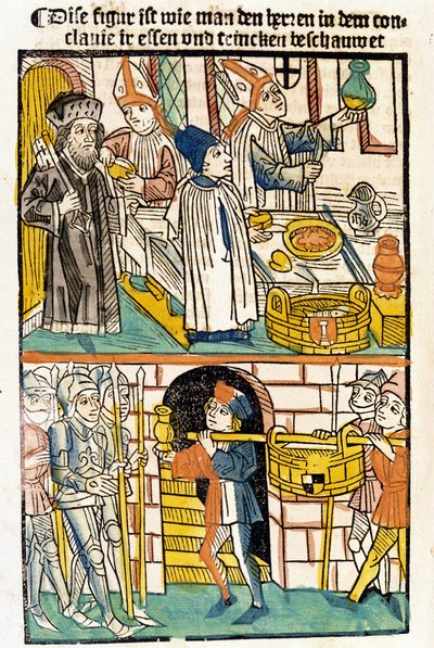Arrivo del cibo affinché i membri del Concilio di Costanza (1417) durante il quale fu eletto Papa Martino V potessero mangiare. 