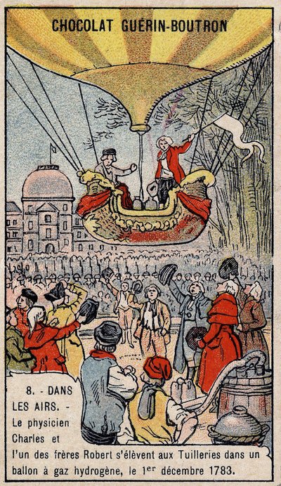 Ascensione in un pallone a gas idrogeno degli aeronauti francesi Charles e Robert le Jeune, realizzata a Parigi, nel Giardino delle Tuileries. 1 dicembre da Unknown artist