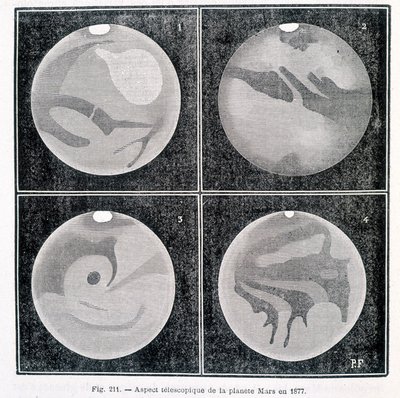 Aspetti telescopici del pianeta Marte nel 1877 - in "Astronomia Popolare" di Camille Flammarion, ed. Marpon & Flammarion da Unknown artist