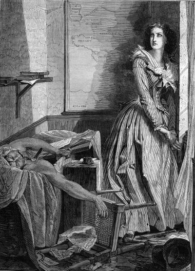 Assassinio di Jean Paul Marat (1743-1793) da parte di Charlotte Corday (1768-1793), il 13 luglio 1793 a Parigi. Incisione del 1860. da Unknown artist