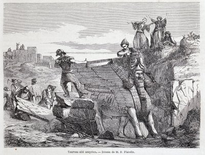 Toro alato assiro sul sito di Ninive - in "Tour du monde" 1° sem. 1863 da Unknown artist
