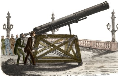 Cannocchiale astronomico di M. Queslin in Place de la Concorde a Parigi. Incisione del 1857 in "Il Museo delle Scienze" da Unknown artist