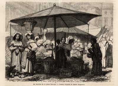 Ai piedi di Piazza Navona, Roma. Incisione per illustrare il viaggio a Roma, di Francis Wey, pubblicato in "Le tour du monde, nouveau journal des voyages", sotto la direzione di Edouard Charton da Unknown artist