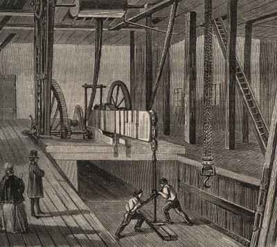 Atelier di perforazione del pozzo artesiano di Passy. Incisione del 1856 in "Le Musée Des Sciences". da Unknown artist