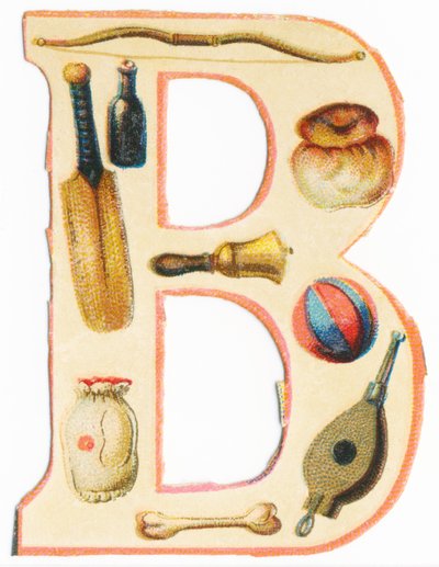 Arco, mazza da baseball, bottiglia, brioche, campana, pallone, osso, borsa, mantice da Unknown artist
