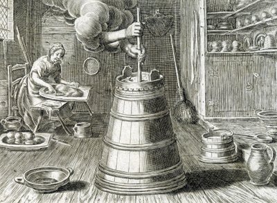 Baratte per la produzione di burro e formaggio - incisione da Unknown artist