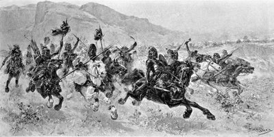 Invasioni barbariche - Gli Unni - Incisione di U. Checa da Unknown artist