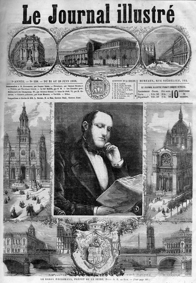 Barone Georges Eugène Haussmann, prefetto della Senna nel 1868 - copertina del "Journal Illustré" del 1868 da Unknown artist