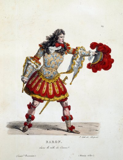 Costume di barone nel ruolo di Cinna nel 1680. Costume della commedia francese di Hippolyte Lecomte. Incisione del XIX secolo da Unknown artist