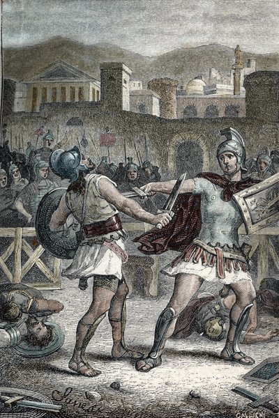 Battaglia tra Orazi e Curiazi. Incisione da Unknown artist