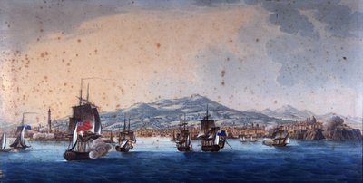 Battaglia nel porto di Genova tra navi francesi e inglesi. André Masséna dirige il quartier generale di Genova. Dipinto anonimo del XIX secolo. Museo Navale di Genova Pegli da Unknown artist