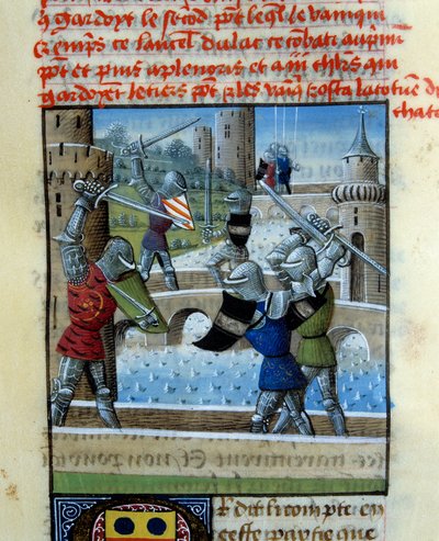 Battaglia dei cavalieri Palamede e Artù. Miniatura nel "Romanzo del Graal" da Unknown artist