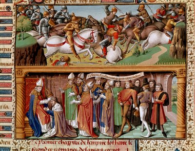 Scena di battaglia e incoronazione dell