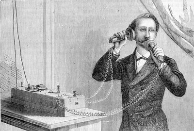 Telefono di Bell. Incisione del XIX secolo da Unknown artist