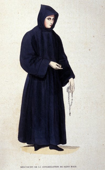 Benedettino della congregazione di San Mauro. Incisione da un album sugli ordini religiosi, Parigi da Unknown artist
