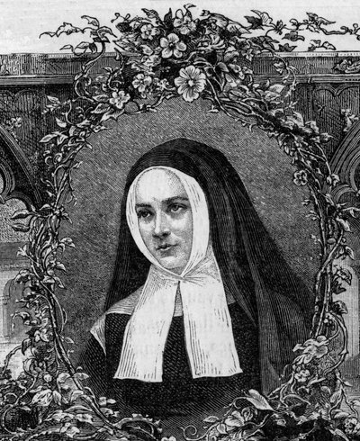 Bernadette Soubirous (1844-1879) in abito religioso. Incisione del 1877 da Unknown artist
