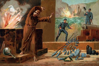 Berthold Schwartz (circa 1318-circa 1384), chimico tedesco, inventore della polvere da sparo e monaco francescano. Cromolitografia del XIX secolo da Unknown artist