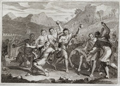Bibbia di Royaumont, Antico Testamento: Lapidazione del bestemmiatore. Dio fa lapidare un bestemmiatore del suo santo nome e un altro che ha violato il santo Shabbat raccogliendo alcune paglie nel campo. Illustrazione del 1811. da Unknown artist
