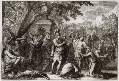 Bibbia di Royaumont, Antico Testamento: I fratelli di Giuseppe. Giuseppe fa mettere in prigione i suoi fratelli. Illustrazione del 1811 da Unknown artist