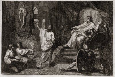 Bibbia di Royaumont, Antico Testamento: Daniele profeta. Il profeta Daniele rivela al re Nabucodonosor II un sogno che aveva fatto e gli spiega cosa significava. Illustrazione del 1811. da Unknown artist