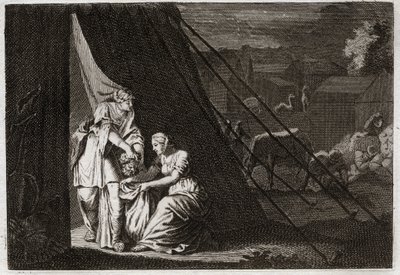 Bibbia di Royaumont, Antico Testamento: Morte di Oloferne. Giuditta taglia la testa di Oloferne, aiutata dalla serva Abra. Illustrazione del 1811. da Unknown artist
