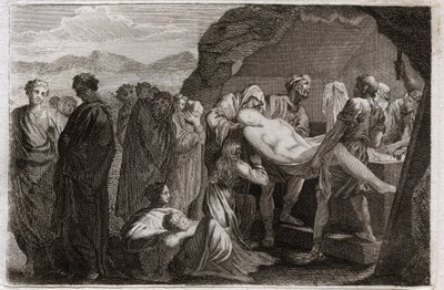 Bibbia di Royaumont, Antico Testamento: Morte di Sara. Sara (Sarah) muore. Abramo per seppellirla compra un sepolcro dalla città di Geth. Illustrazione del 1811 da Unknown artist
