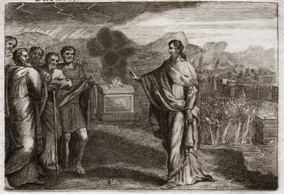 Bibbia di Royaumont, Antico Testamento: Sconfitta dei Filistei. Samuele offre un olocausto a Dio. Poi gli ebrei sconfiggono i Filistei. Illustrazione del 1811. da Unknown artist