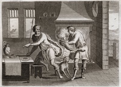 Bibbia di Royaumont, Antico Testamento: Giacobbe ed Esaù. Esaù vende a suo fratello Giacobbe il suo diritto di primogenitura per delle lenticchie. Illustrazione del 1811 da Unknown artist