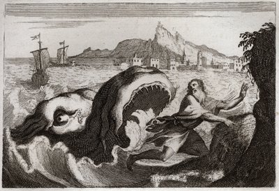 Bibbia di Royaumont, Antico Testamento: Giona nella balena. Il profeta Giona vive in una balena e ne esce vivo. Illustrazione del 1811 da Unknown artist