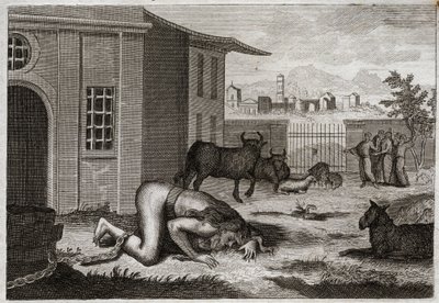 Bibbia di Royaumont, Antico Testamento: Nabucodonosor trasformato in bestia. Re Nabucodonosor II per giusta punizione della sua superbia viene trasformato in bestia. Illustrazione del 1811 da Unknown artist