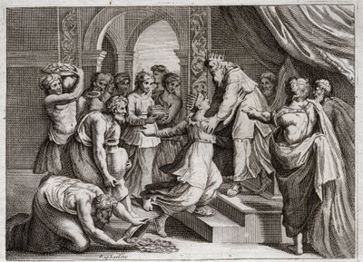 Bibbia di Royaumont, Antico Testamento: Regina di Saba. La Regina di Saba viene da Salomone per ascoltare la sua saggezza e offrirgli doni. Illustrazione del 1811. da Unknown artist