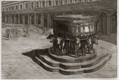 Bibbia di Royaumont, Antico Testamento: Mare di bronzo. Il mare di bronzo era usato per lavare i piedi e le mani dei sacerdoti quando entravano nel tempio. Illustrazione del 1811. da Unknown artist