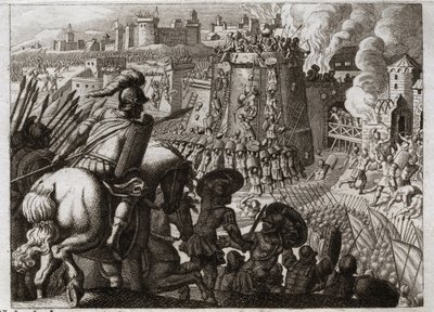 Bibbia di Royaumont, Antico Testamento: Assedio di Gerusalemme. Nabucodonosor II assediò Gerusalemme, la prese e portò tutte le ricchezze e tutti gli abitanti di quella città a Babilonia. Illustrazione del 1811. da Unknown artist