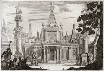 Bibbia di Royaumont, Antico Testamento: Simone Pontefice. Simone Maccabeo succede a suo fratello Gionata, erige una magnifica tomba per suo padre e i suoi fratelli, e viene ucciso per tradimento. Illustrazione del 1811. da Unknown artist