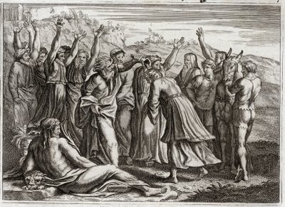 Bibbia di Royaumont, Antico Testamento: Re Salomone. Davide stabilisce Salomone re su preghiera di Betsabea e del profeta Natan. Illustrazione del 1811 da Unknown artist