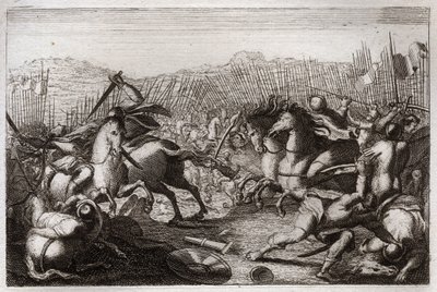 Bibbia di Royaumont, Antico Testamento: Vittoria di Giuda. Giuda Maccabeo sconfigge Apollonio, Seron, Tolomeo Macron, Gorgia, Nicanore e Lisia in varie battaglie. Illustrazione del 1811. da Unknown artist