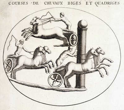 Corse di bighe e quadrighe. Incisione del XIX secolo da Unknown artist