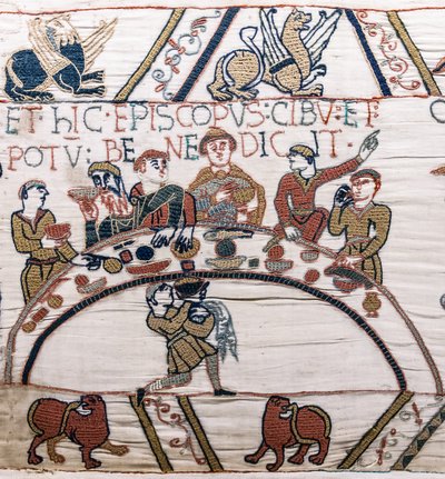 Il vescovo Odo benedice il cibo e il vino, Arazzo di Bayeux da Unknown artist