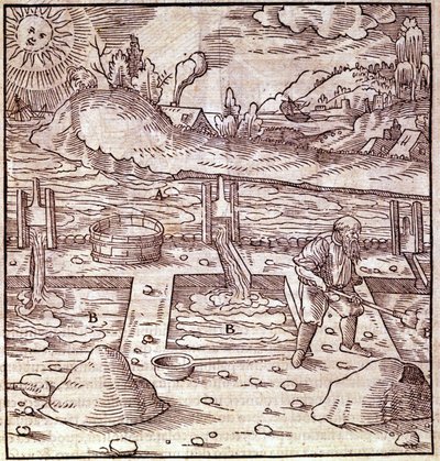 Recupero del bitume. Georg Bauer "Agricola De Re metallica", libro del XV secolo. Bibl. del Museo della Scienza, Milano da Unknown artist